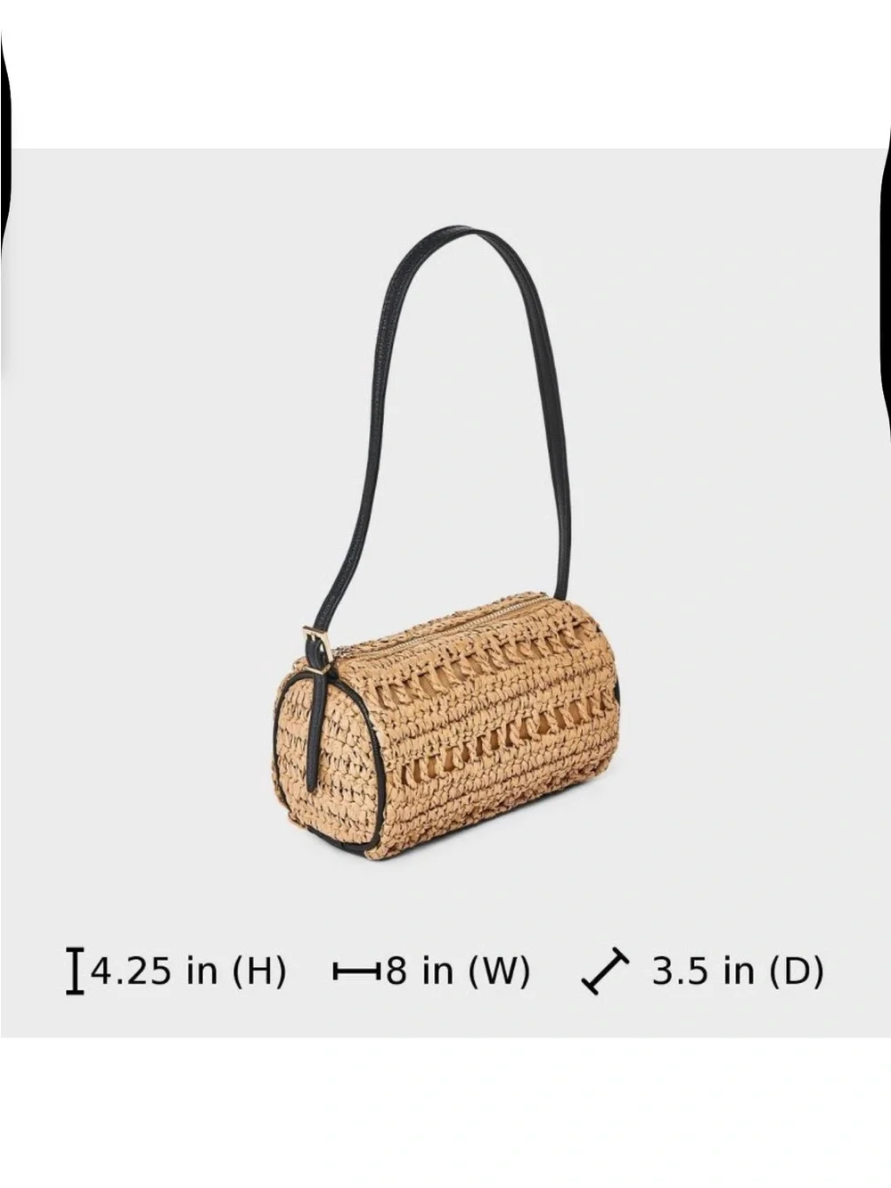 a new day Woven Straw Barrel Shoulder Bag in Tan with Black Strap